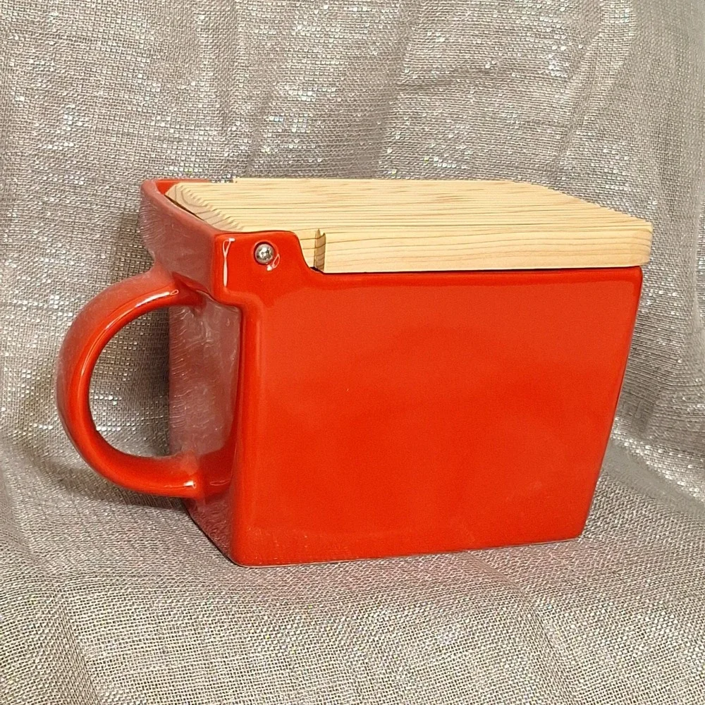 Zero Japan Red Ceramic Salt Box Cellar Wood Hinoki Lid Handle Kitchen Canister